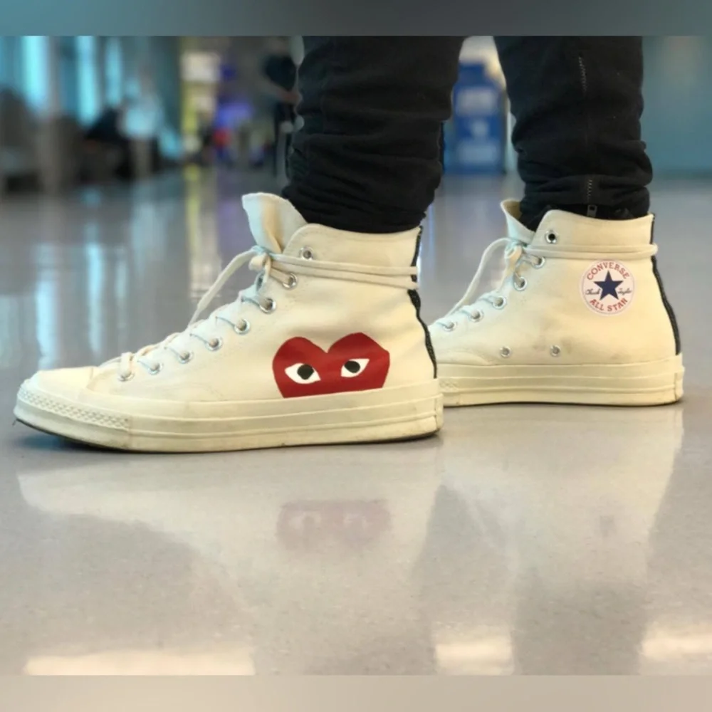 💲OLD - CDG Cream authentic retro high Converse top canvas sneakers - SIZE 11 - Picture 8 of 13